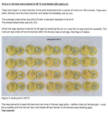 Водонепроницаемая RFID-ушная бирка 134,2 кГц для отслеживания скота с натяжением 350 Н и соответствием ISO11784/5