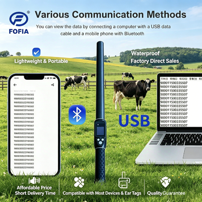 Компактный считыватель RFID-палочек, поддерживающий теги ISO11784 85 FDX B HDX и ID64 с Bluetooth 5 и водонепроницаемым корпусом