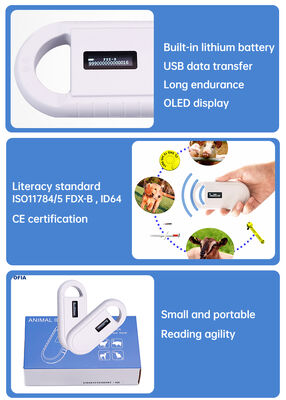 Ручной пластиковый RFID-считыватель карт с микрочипами животных PT160, OLED-экран, 134,2 кГц, USB-литиевая батарея, сертифицированный CE, ISO 11784/11785