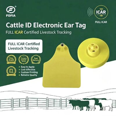 FOFIA Full ICAR LF Прочный водонепроницаемый RFID TPU Желтые ушные метки для животных ET908+T905 EM4305 Чипы 5 лет Гарантия для крупного рогатого скота 14,5 мм