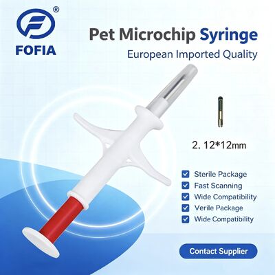 Fofia 2026 Новая горячая продажа RFID 134.2кГц PP Материал идентификатор животного Микрочип водонепроницаемое сельскохозяйственное использование домашнее животное Инъекция 1,5 года RFID ушной метки