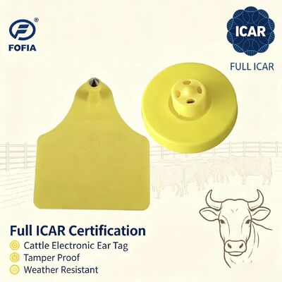 FOFIA Новые полнофункциональные прочные водонепроницаемые RFID TPU желтые ушные бирки ICAR LF ET908+T905 для ферм с гарантией 5 лет для крупного рогатого скота 14,5 мм