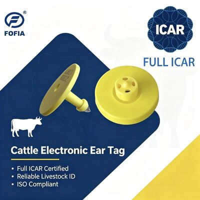 Новые водонепроницаемые RFID LF TPU желтые ушные бирки ICAR ET908+T901 для животных 14,5 мм для крупного рогатого скота с гарантией 5 лет