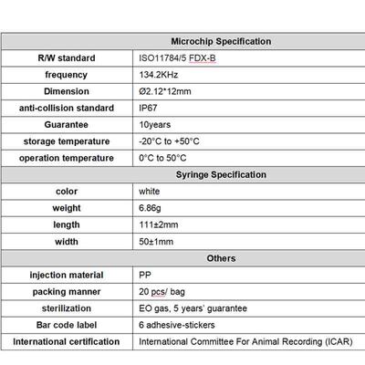 Fofia Новый сертифицированный ICAR RFID 134.2 кГц PP микрочип для идентификации животных водонепроницаемый для собак и кошек Гарантия 1,5 года