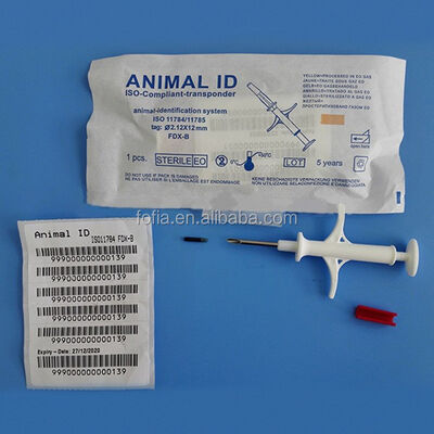 Waterproof Fofia New Hot Selling RFID 134.2kHz PP Material Dog ID Microchip Farm Use Pet Injection 1.5 Year Ear Tag Blue Model