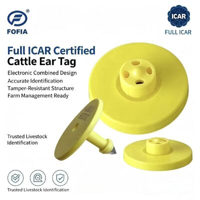 Новые водонепроницаемые RFID LF TPU желтые ушные бирки Fofia Full ICAR ET908+T901 для животных 14,5 мм для крупного рогатого скота с чипами, гарантия 5 лет, 0,01 г