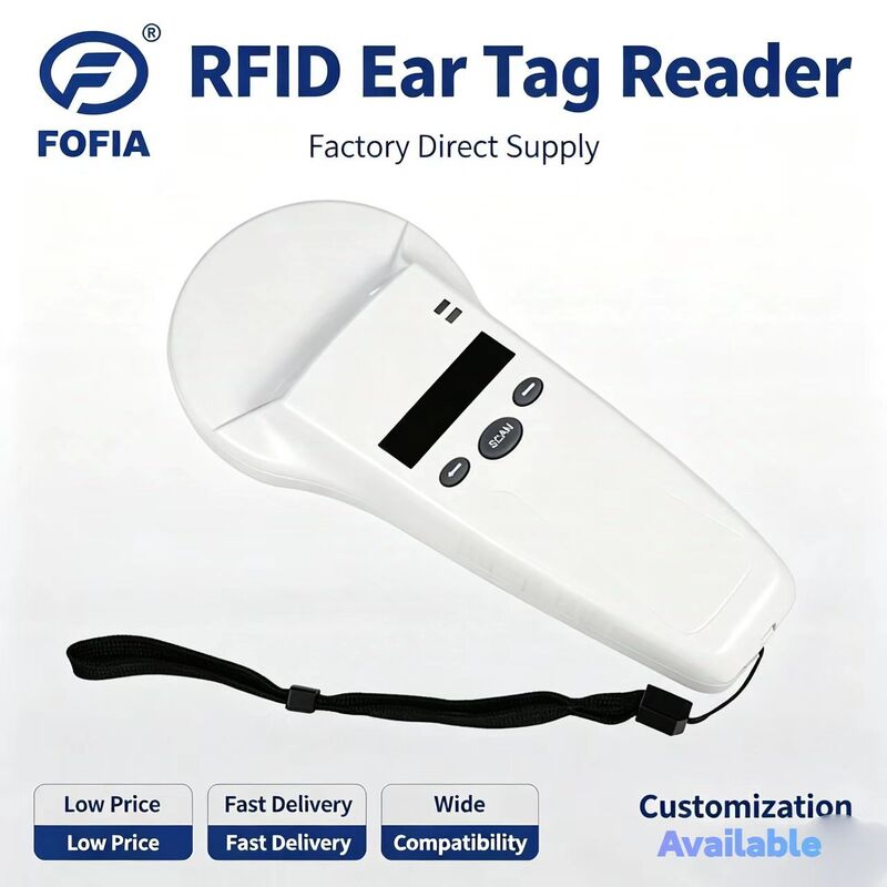 Прочный пластиковый портативный RFID-считыватель FOFIA с OLED-экраном 128x32 / USB для использования на больших расстояниях для домашних животных и ферм / ранчо
