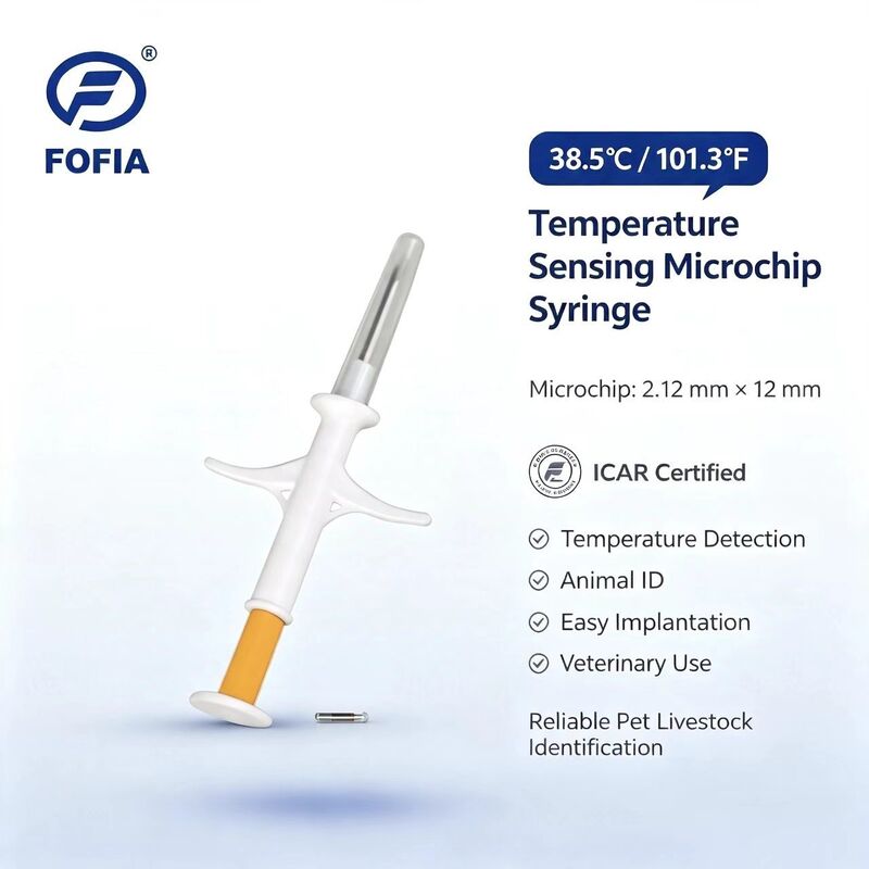 Сертифицированный ICAR микрочип Fofia с датчиком температуры, биостеклянный, белый HT001, водонепроницаемый для идентификации животных, собак, кошек, питомцев 1.5