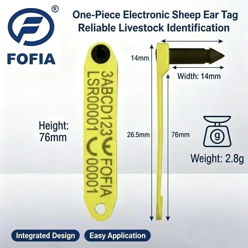 Fofia HDX ET969 Новая термостойкая анти-сбрасываемая желтая метка для овец из ТПУ с RFID-чипом для отслеживания животных, срок службы 1,5 года