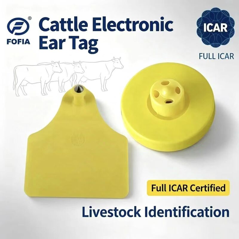Новые полнофункциональные ушные бирки FOFIA ICAR LF, прочные, водонепроницаемые, RFID, TPU, желтые, для коров, свиней, овец, ET908+T905, чипы EM4305, гарантия 5 лет, 14,5 мм