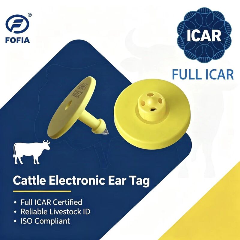 Новые водонепроницаемые RFID LF TPU желтые ушные бирки ICAR ET908+T901 для животных 14,5 мм для крупного рогатого скота с гарантией 5 лет