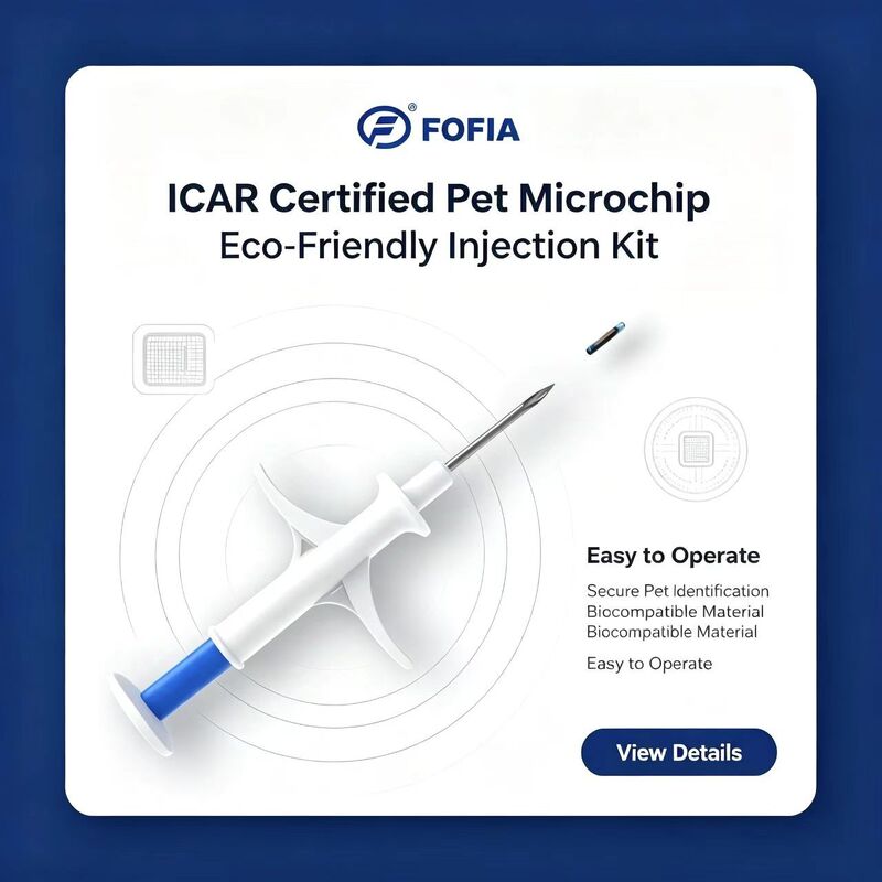 FOFIA ZS007 ICAR сертифицированный 134.2kHz RFID микрочип для животных FDX/EM4305 IP67 водонепроницаемая белая PP 1.4x8 мм собака кошка домашние животные