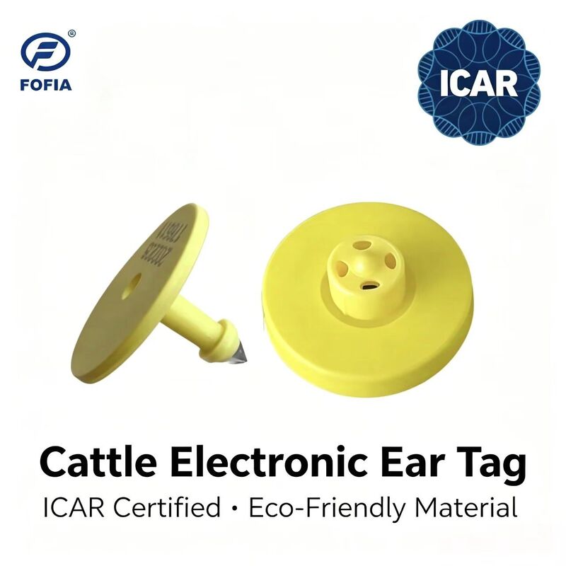 Новые водонепроницаемые RFID TPU желтые ушные бирки для животных ICAR LF 14,5 мм с чипами ET908+T901, 5-летняя гарантия для крупного рогатого скота Fofia