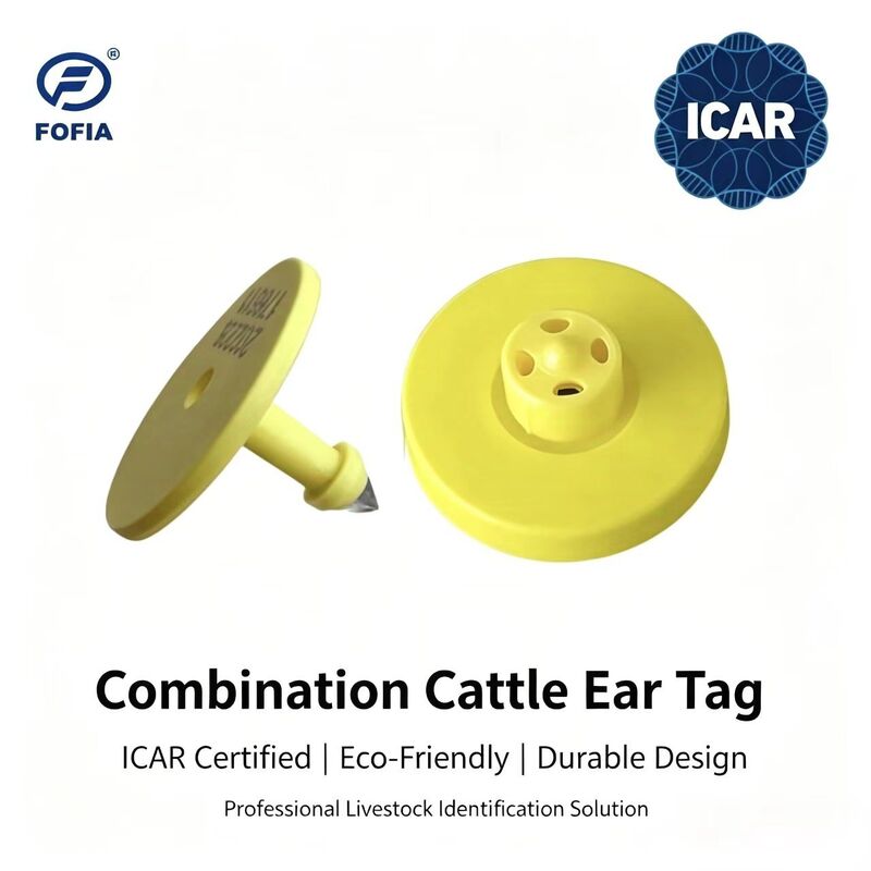 Waterproof Fofia Full ICAR Certified ET908+T901 New Yellow RFID TPU Cow Ear Tag High Quality 1.5 Year Warranty Cattle Animal