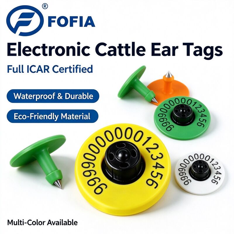 New Waterproof Fofia Full ICAR Certified ET908 Yellow RFID TPU Cow Ear Tag 1.5 Year Warranty Laser Coding Animal Pig Sheep