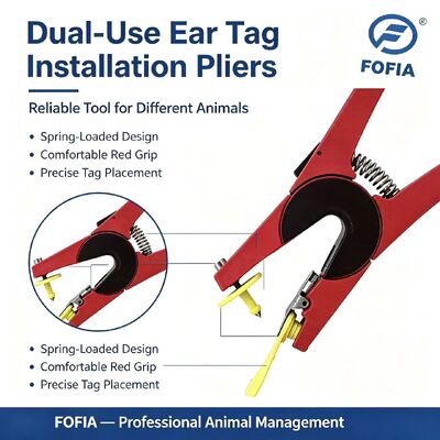 Новый аппликатор для ушных бирок RFID из красного алюминиевого сплава FOFIA с лазерной кодировкой для коров, свиней, овец и лошадей
